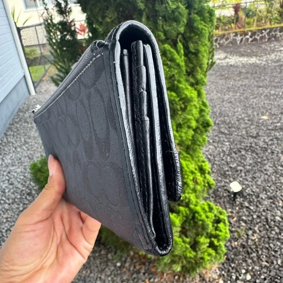 Coach Soho pleated signature Leather trifold Black and Gray check Wallet - Picture 6 of 10